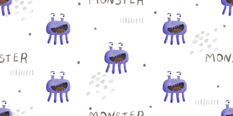 endless pattern with monsters, funny cartoon monsters, mutants, comoc childish illustration