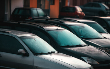 Detail of parking car in winter
