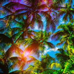 Fototapeta na wymiar 80s Tropical sunset. Generative AI