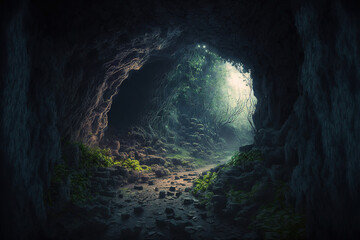 dark natural cave with cinematic lighting