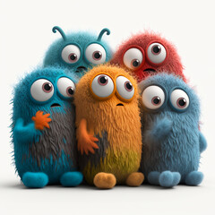 Colorful and Hairy Microbes for Use in Film and Animation - white background