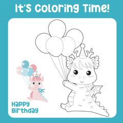 Printable coloring worksheet. Educational sheet for children. Coloring page. Cute dragon illustration. Vector file.