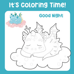 Printable coloring worksheet. Educational sheet for children. Coloring page. Cute dragon illustration. Vector file.