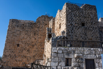 picturesque ancient ruins of ancient fortresses in Jordan against the blue sky