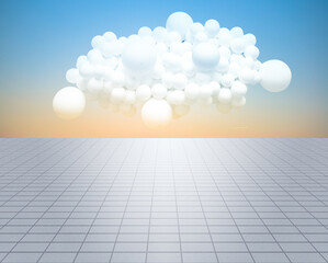 Empty square brick square and beautiful sky background with balloon clouds, suitable for car advertising background.