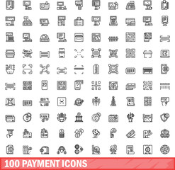 100 payment icons set. Outline illustration of 100 payment icons vector set isolated on white background