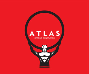 ATLAS THE STROMG GENERATION LOGO, SILHOOUETTE OF POWER MALE AND EARTH VECTOR ILLUSTRATIONS