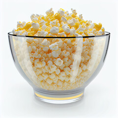 Popcorn flakes in glass bowl, transparent cup
