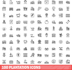 100 plantation icons set. Outline illustration of 100 plantation icons vector set isolated on white background