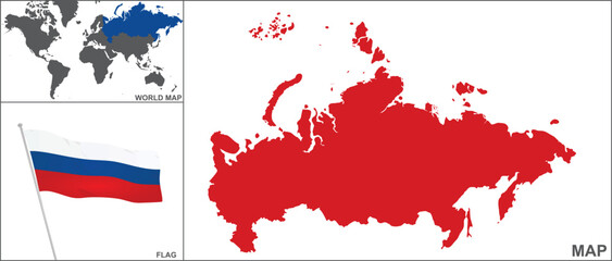 Russia map and flag. vector