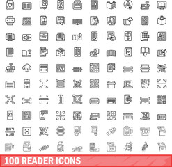 100 reader icons set. Outline illustration of 100 reader icons vector set isolated on white background