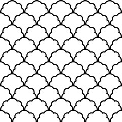 Fish scale seamless pattern. Traditional chinese sea wave ornament. Asian cloud ethnic motif.