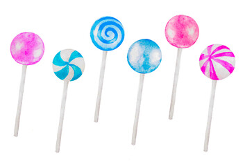 Lollipops ,bonbon, candies, watercolor illustration