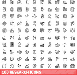 100 research icons set. Outline illustration of 100 research icons vector set isolated on white background