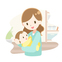 赤ちゃんを抱っこしている母親のイラスト