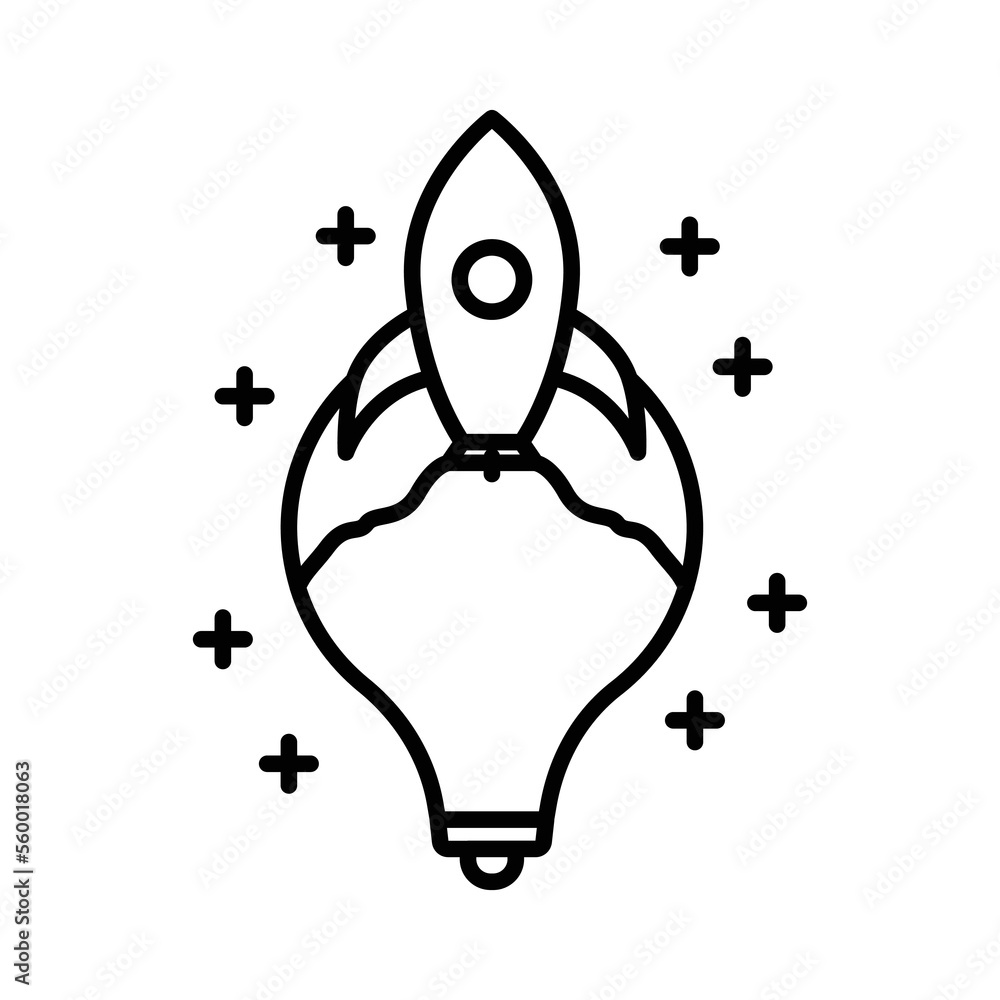 Poster basic light bulb icon illustration with rocket. suitable for innovation project icon. icon related t