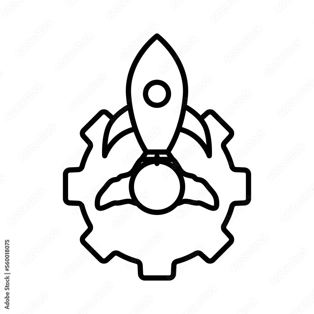 Poster gear icon illustration with rocket. suitable for start project icon. icon related to project managem