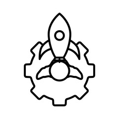 Gear icon illustration with rocket. suitable for start project icon. icon related to project management. line icon style. Simple vector design editable