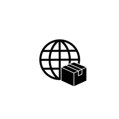 World Wide Delivery Parcel Box and Globe Silhouette icon isolated on white background