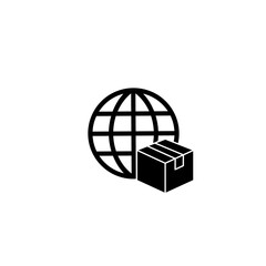 World Wide Delivery Parcel Box and Globe Silhouette icon isolated on white background