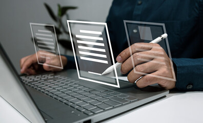 paperless work concept electronic signature electronic signature document management Businessman...