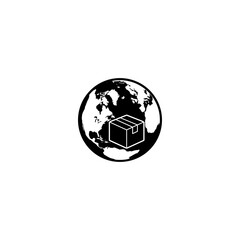 World Wide Delivery Parcel Box and Globe Silhouette icon isolated on white background