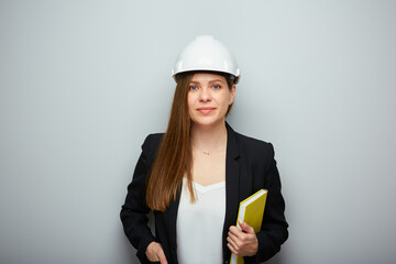 Woman student or teacher architect engineer profession holding book.