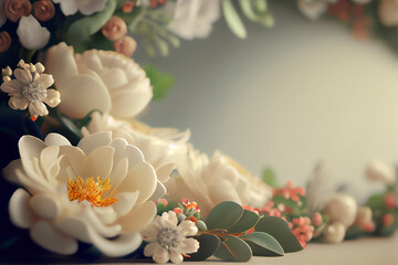 Realistic Wedding Floral Border Blur. Illustration Generative AI