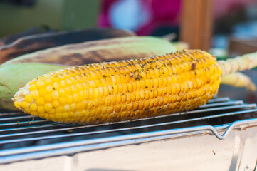 Charcoal grilled corn with fresh butter Garnish with oregano.