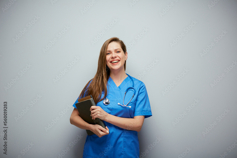 Wall mural happy student woman of medical university. isolated portrait with copy space.