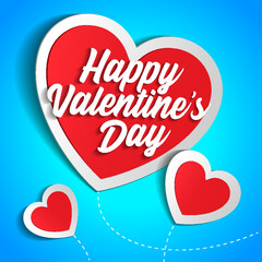 Valentine's Day Banner, Paper Sticker Heart Background. Red, White, Blue. Postcard, Love Message or Greeting Card. Place For Text. Template, Illustration Ready For Your Design. Vector EPS10 - 560019244
