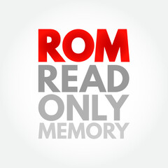 ROM Read Only Memory - type of non-volatile memory used in computers and other electronic devices, acronym text concept background