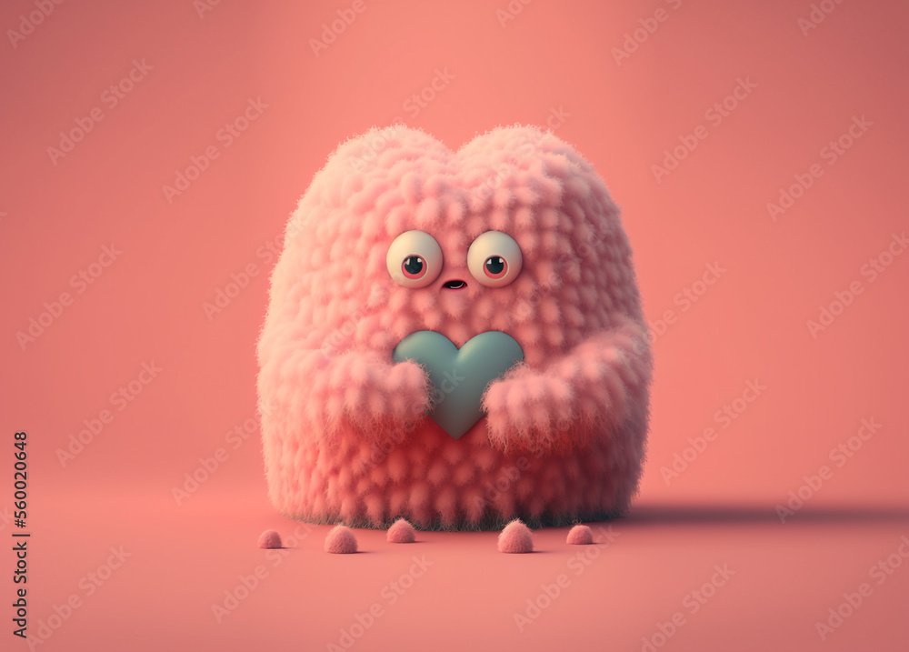 Wall mural cute fluffy valentine monster