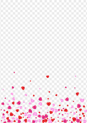 Red Heart Background Transparent Vector. Abstract Illustration Confetti. Tender Day Pattern. Pink Heart Anniversary Texture. Fond Isolated Frame.