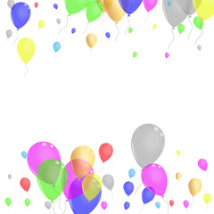 Multicolor Flying Background White Vector. Air Inflatable Banner. Green Ceremony. Blue Surprise. Balloon Happy Border.