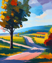 rural road oil painting 3