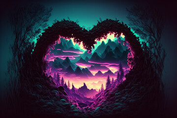 heart-shaped forest, fantasy,image generated by AI.