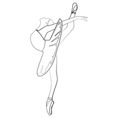Dancing Ballerina Pose One Line Drawing Vector Illustration Simplicity Poster,Print,Emblem,Logo.Female Ballet Dancer in Continuous Line Style. Minimal art design.