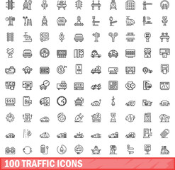 100 traffic icons set. Outline illustration of 100 traffic icons vector set isolated on white background