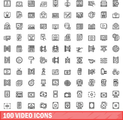 100 video icons set. Outline illustration of 100 video icons vector set isolated on white background