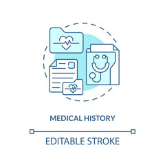 Medical history blue concept icon. Anamnesis. Chronic disease comprehensive plan abstract idea thin line illustration. Isolated outline drawing. Editable stroke. Arial, Myriad Pro-Bold fonts used - obrazy, fototapety, plakaty