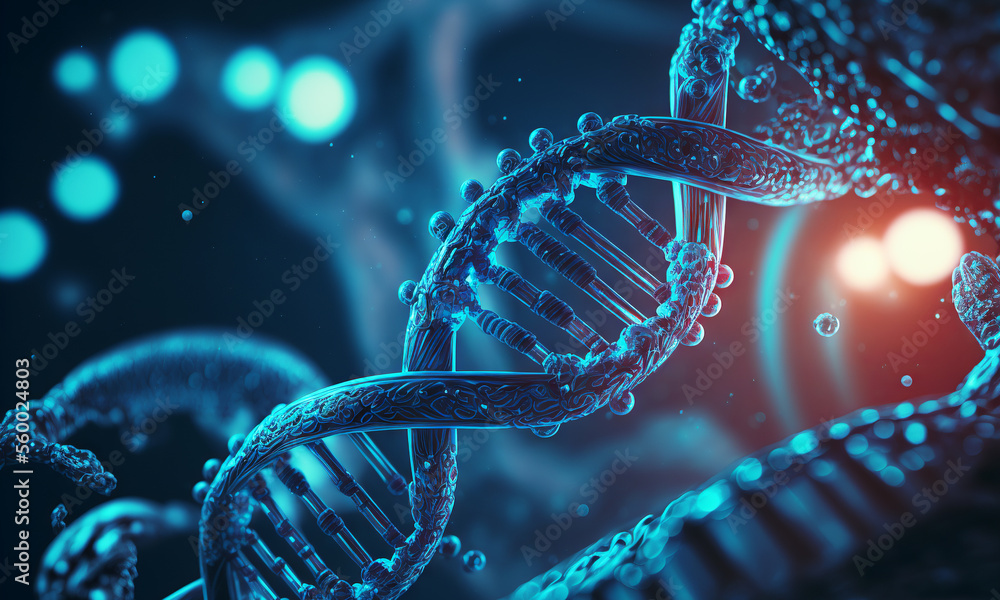 Aufkleber concept of the evolution of human dna in the distant future. view under the microscope. blue helix b