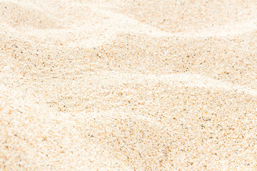 Fototapeta na wymiar Sandy beach in summer sun light texture natural background, soft focus.