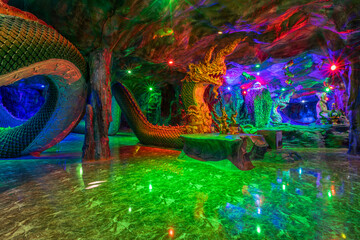 Wat Kaeng Khoi (Naka Cave)-Saraburi:December16,2022,atmosphere inside the temple has Naga statues,...
