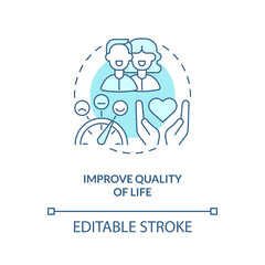 Improve quality of life blue concept icon. Goal of chronic disease management abstract idea thin line illustration. Isolated outline drawing. Editable stroke. Arial, Myriad Pro-Bold fonts used