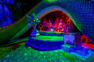 Wat Kaeng Khoi (Naka Cave)-Saraburi:December16,2022,atmosphere inside the temple has Naga statues,...