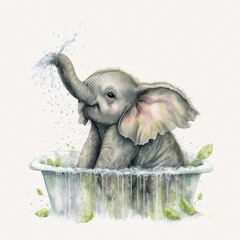 baby elephant bathes