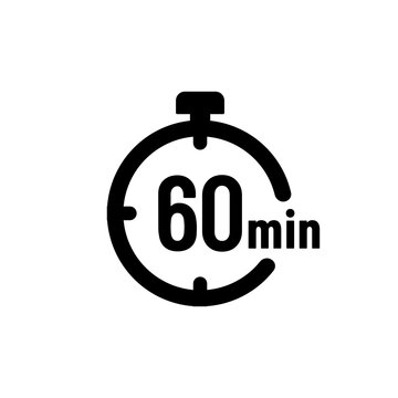 60 minutes timer or 60 minutes stopwatch icon on white background. 60 minutes timer, stopwatch or countdown icon. Time measure. Chronometr icon. Best 60 minutes icon vector.