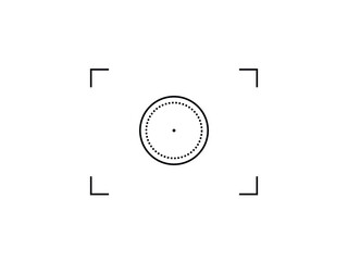 Simple vector round target aim, focus icon, camera frame or photo viewfinder screen line symbol at white background