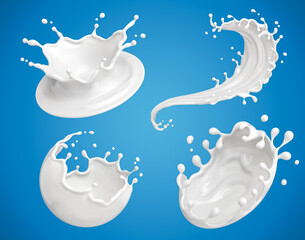 Set of Milk splash and pouring, yogurt or cream include Clipping path, 3d illustration.